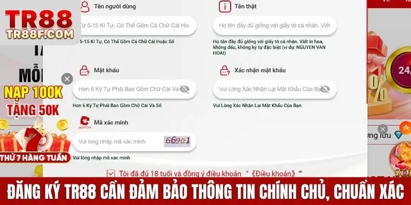 Đăng ký TR88 cần đảm bảo thông tin chính chủ, chuẩn xác