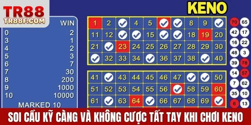 Soi cầu kỹ càng và không nên cược tất tay khi chơi keno